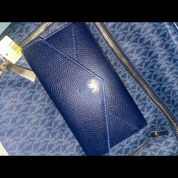 Michael Kors MK Blue Rhea Backpack, Tri-Fold Wallet, & Drawstring Bag Set - Picture 7 of 14